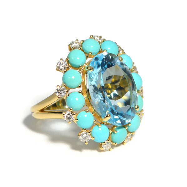 A & Furst - Sole - Ring with Sky Blue Topaz, Turquoise and