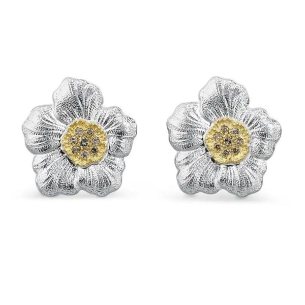 Buccellati - Blossoms Gardenia - Button Earrings with Brown
