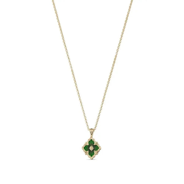 Buccellati - Opera Tulle - Small Pendant Necklace, 18k Yellow gold with Cathedral Green Enamel