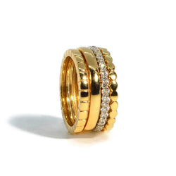 AFJ Gold Collection - Stacked Band Rings with Diamonds, Yellow and White Gold