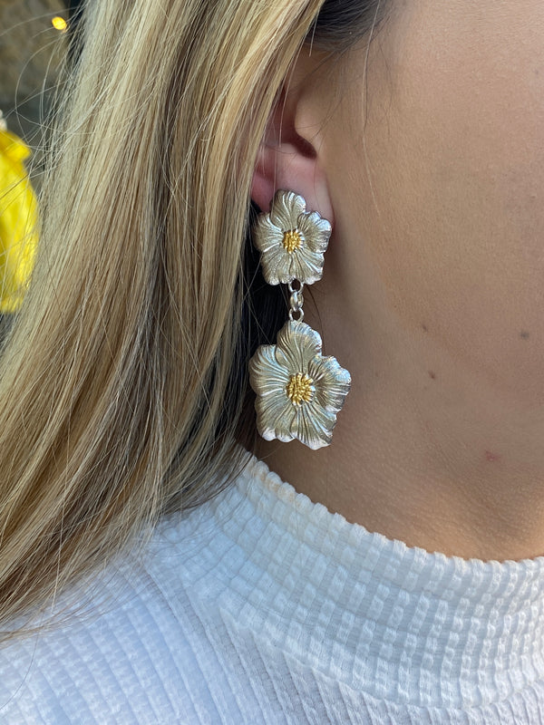 Buccellati - Blossoms Gardenia - Drop Earrings Sterling Silver with Gold Accents