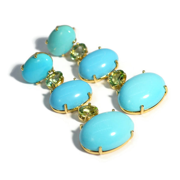 A & Furst - Sole - Drop Earrings with Arizona Turquoise and Mint  Tourmaline, 18k Yellow Gold