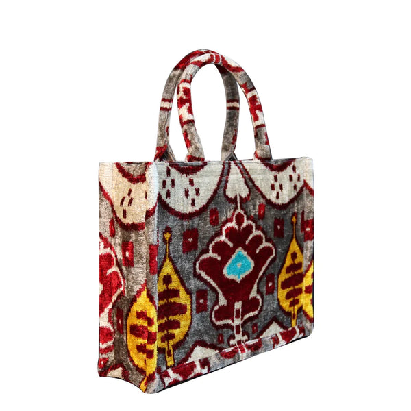 AF Silk Ikat Handbag - Tote - Red Diamond
