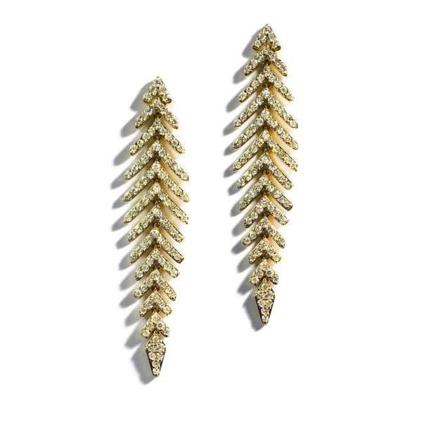 AFJ Diamond Collection - Feather Drop Earrings with Diamonds