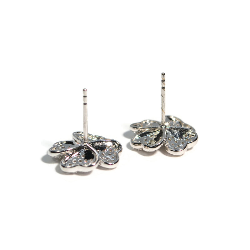 AFJ Diamond Collection - Diamond Pave Flower Stud Earrings, 18k White Gold