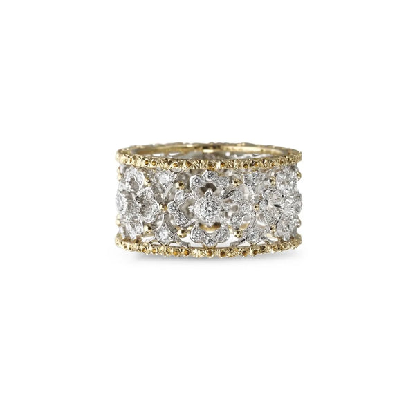 Buccellati Yellow and White Gold Eternelle Band with Diamonds, Size 7
