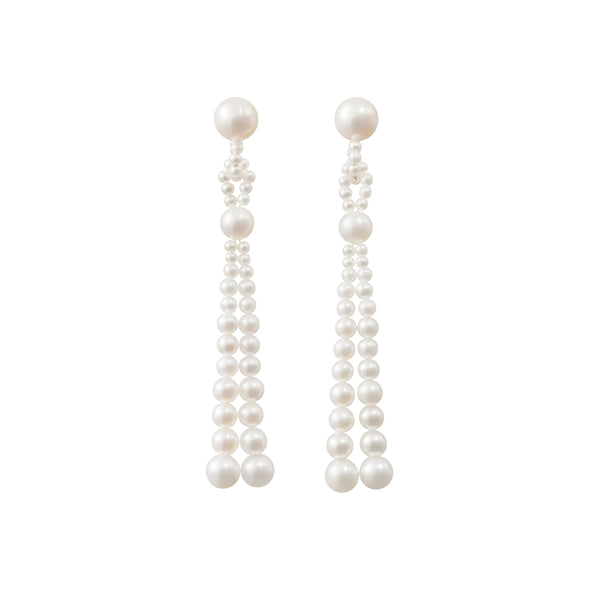 Graduated Pearl Drop Earrings 14K White Gold