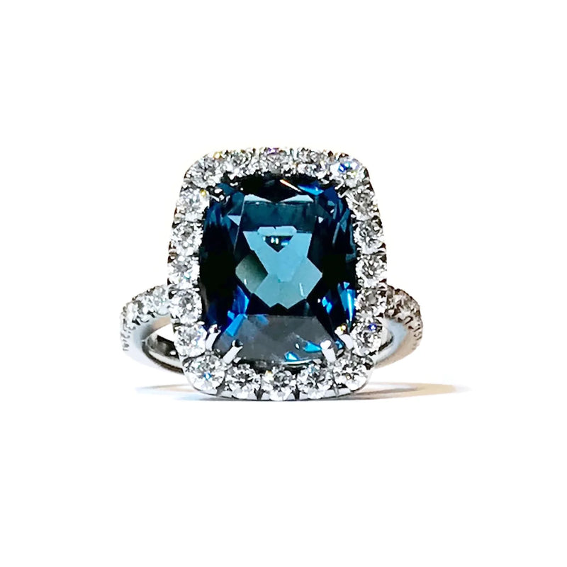 A & Furst - Dynamite - Cocktail Ring with London Blue Topaz and Diamonds, 18k White Gold
