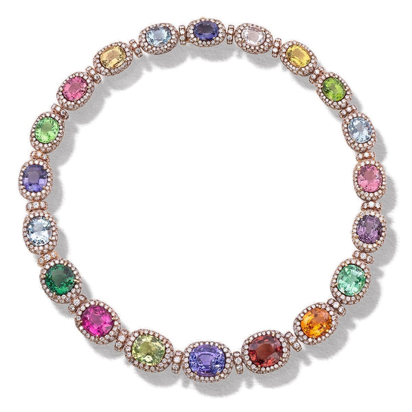 Eclat Jewels - 独一无二的多色宝石钻石项链，18k 玫瑰金