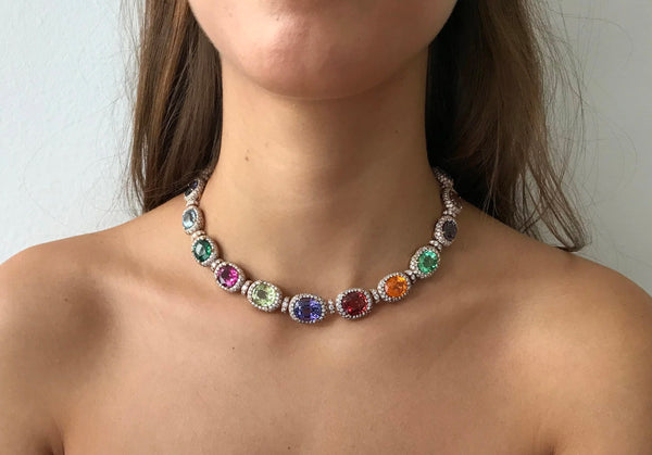 Eclat Jewels - 独一无二的多色宝石钻石项链，18k 玫瑰金