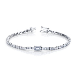 AFJ Diamond Collection  - Diamond Tennis Bracelet with Emerald Cut Center Stone, 18k White Gold