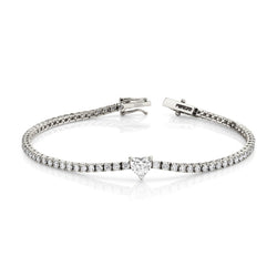 AFJ Diamond Collection  - Diamond Tennis Bracelet with Heart Brilliant Cut Center Stone, 18k White Gold