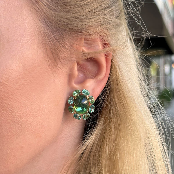 Afurst-sole-button-earrings-green-tourmaline-green-apatite-yellow-gold