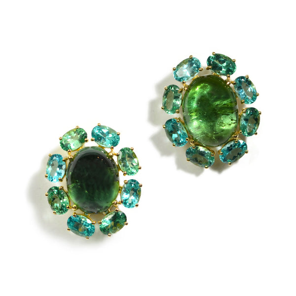 Afurst-sole-button-earrings-green-tourmaline-green-apatite-yellow-gold