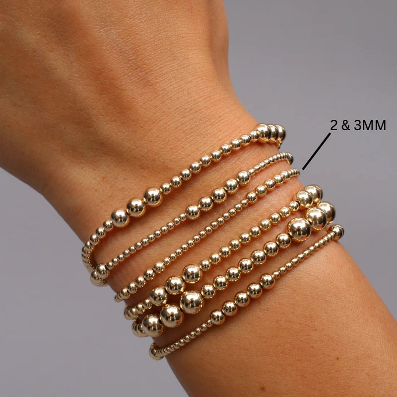 Karen Lazar  - 2 mm and 3 mm Pattern Signature Yellow Gold Filled Bead Flex Bracelet