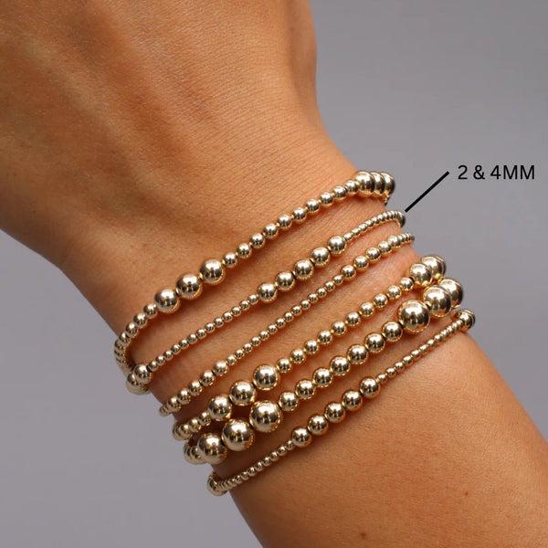 Karen Lazar  - 2 mm and 4 mm Pattern Signature Yellow Gold Filled Bead Flex Bracelet