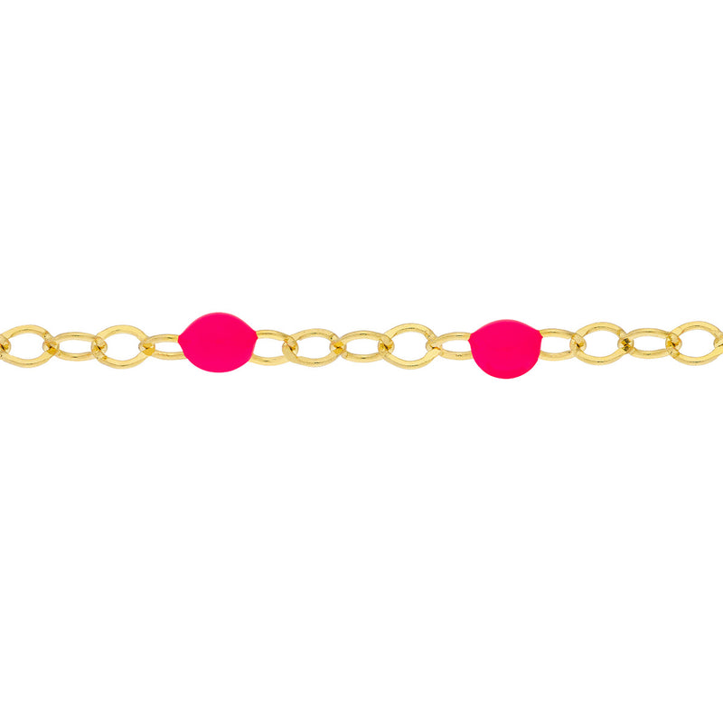 AFJ Gold Collection - Neon Pink Enamel Chain Bracelet, Yellow Gold