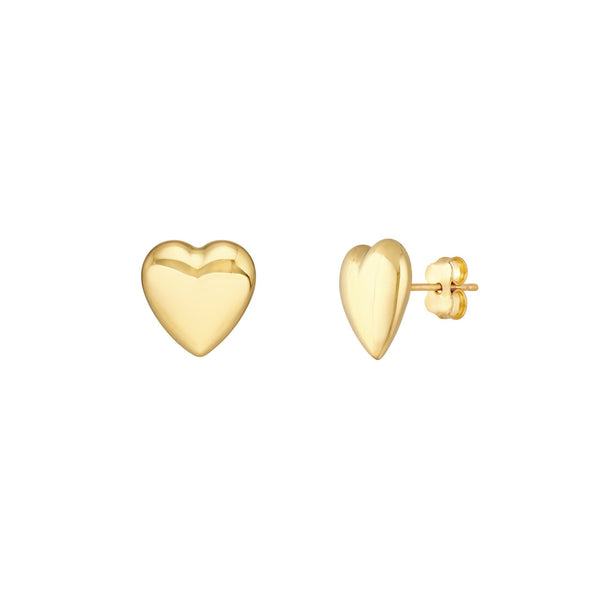 AFJ Gold Collection - Polished Puff Heart Earrings, Yellow Gold