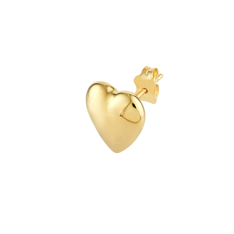 AFJ Gold Collection - Polished Puff Heart Earrings, Yellow Gold