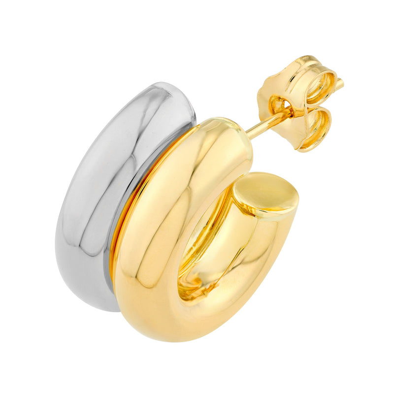 AFJ Gold Collection - 15mm Small Double Two-Tone Open Hoop Earrings, Yellow and White Gold