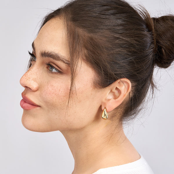 AFJ Gold Collection - Teardrop Dome Earrings, Yellow Gold