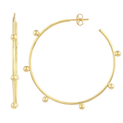 AFJ Gold Collection - Medium Round Beaded Hoop Earrings, Yellow Gold