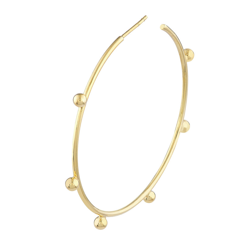 AFJ Gold Collection - Medium Round Beaded Hoop Earrings, Yellow Gold