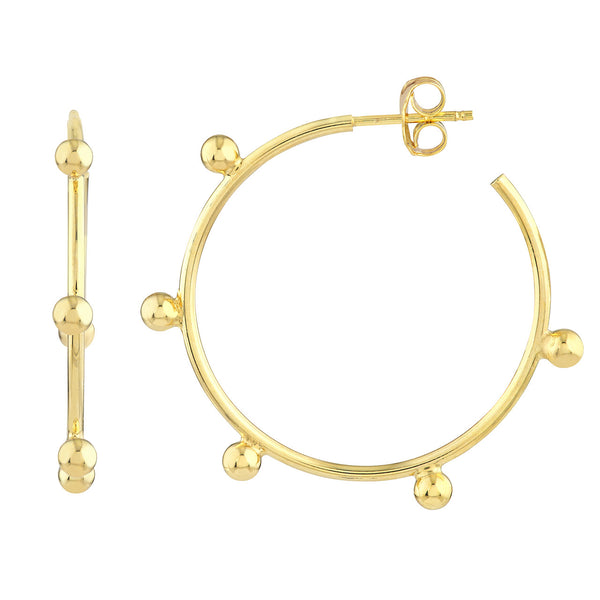 AFJ Gold Collection - Round Beaded Hoop Earrings, Yellow Gold