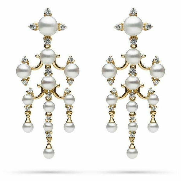 Paul Morelli - Large Tiered Pearl Dangle Earrings with Diamonds, 18k Yellow Gold