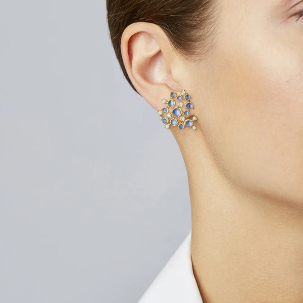 Paul Morelli - Bubble Cluster Clip Earrings with Diamonds and Moonstones, 18k Yellow Gold