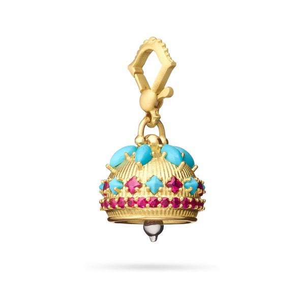 Paul Morelli  - Meditation Bell with Turquoise and Rubies, 18k Yellow Gold