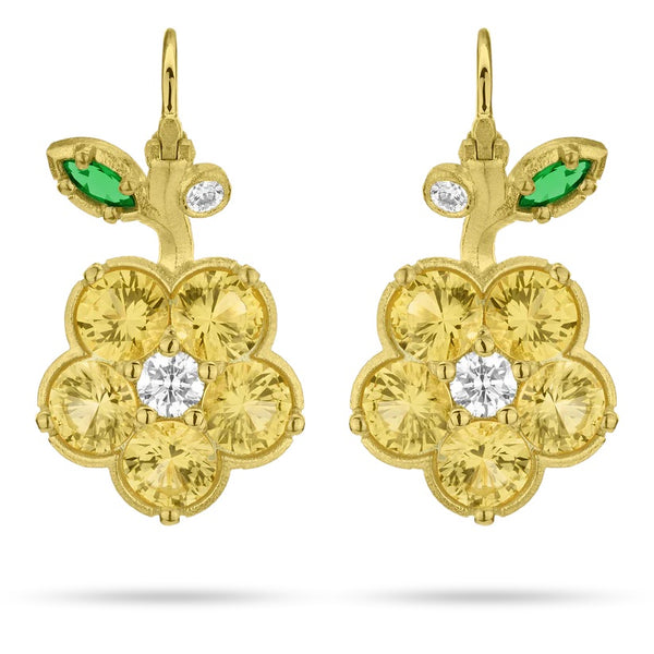 Paul Morelli - Wild Child Drop Earrings with Diamonds and Yellow Sapphires and Tsavorite, 18k Yellow Gold