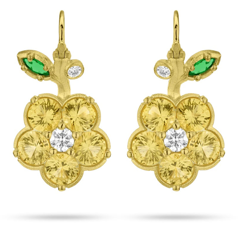 Paul Morelli - Wild Child Drop Earrings with Diamonds and Yellow Sapphires and Tsavorite, 18k Yellow Gold