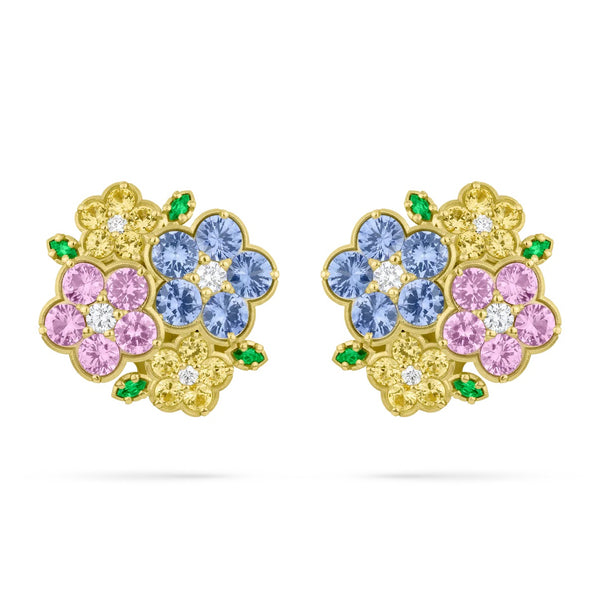 Paul Morelli - Wild Child Cluster Earrings with Diamonds, Sapphires and Tsavorite, 18k Yellow Gold