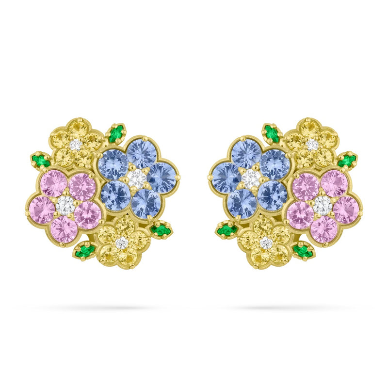 Paul Morelli - Wild Child Cluster Earrings with Diamonds, Sapphires and Tsavorite, 18k Yellow Gold