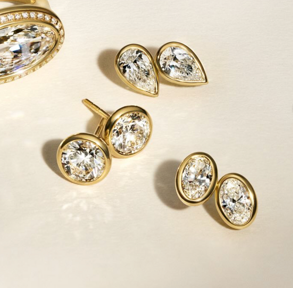 Norman Silverman - Bezel-set Cushion Diamond Stud Earrings, 18k Yellow Gold