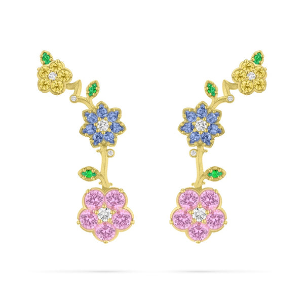 Paul Morelli - Wild Child Trellis Earrings with Diamonds, Sapphires and Tsavorite, 18k Yellow Gold