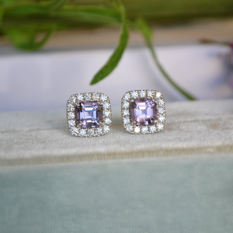 A & Furst - Dynamite - Stud Earrings with Lavender Spinel and Diamonds, 18k White Gold