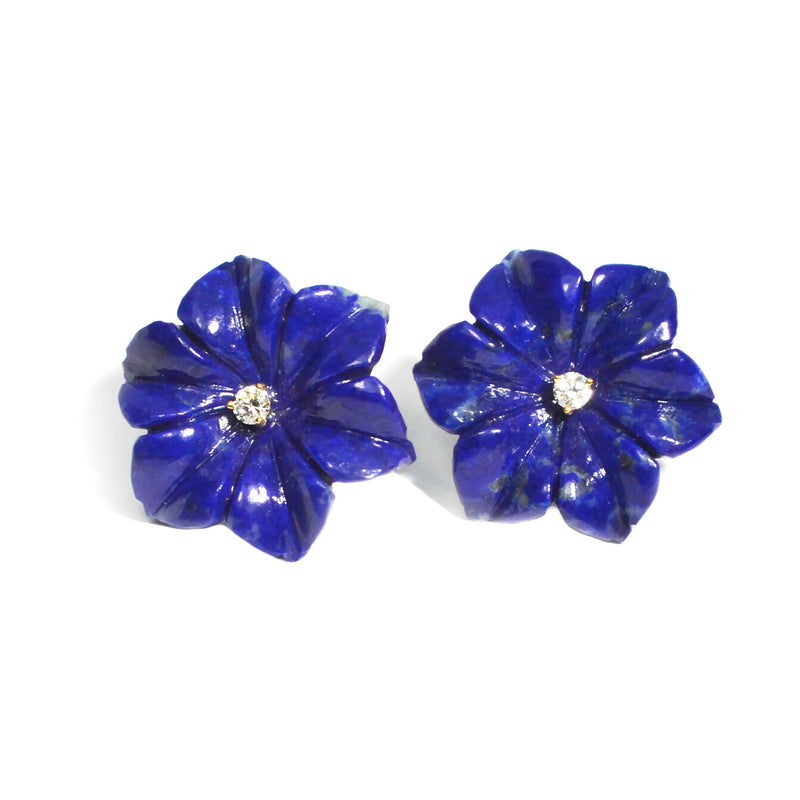 A & Furst - Fiori - Small Button Earrings with Lapis Lazuli and Diamonds, 18k Yellow Gold