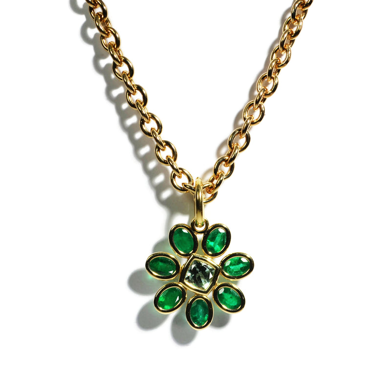 A & Furst - Fiori - Pendant with Emeralds and Mint Tourmaline, 18k Yellow Gold