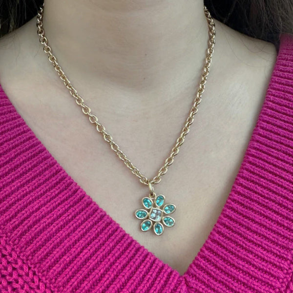 A & Furst - Fiori - Pendant with Paraiba Apatite and Aquamarine, 18k Yellow Gold