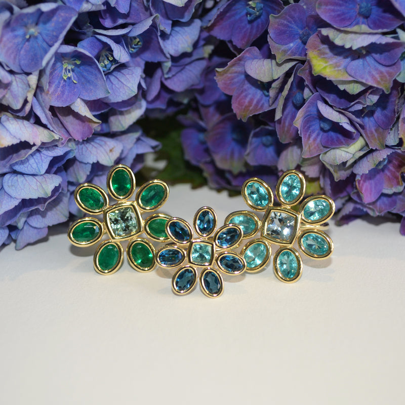 A & Furst - Fiori - Petite Cocktail Ring with London Blue Topaz and Paraiba Color Apatite, 18k Yellow Gold