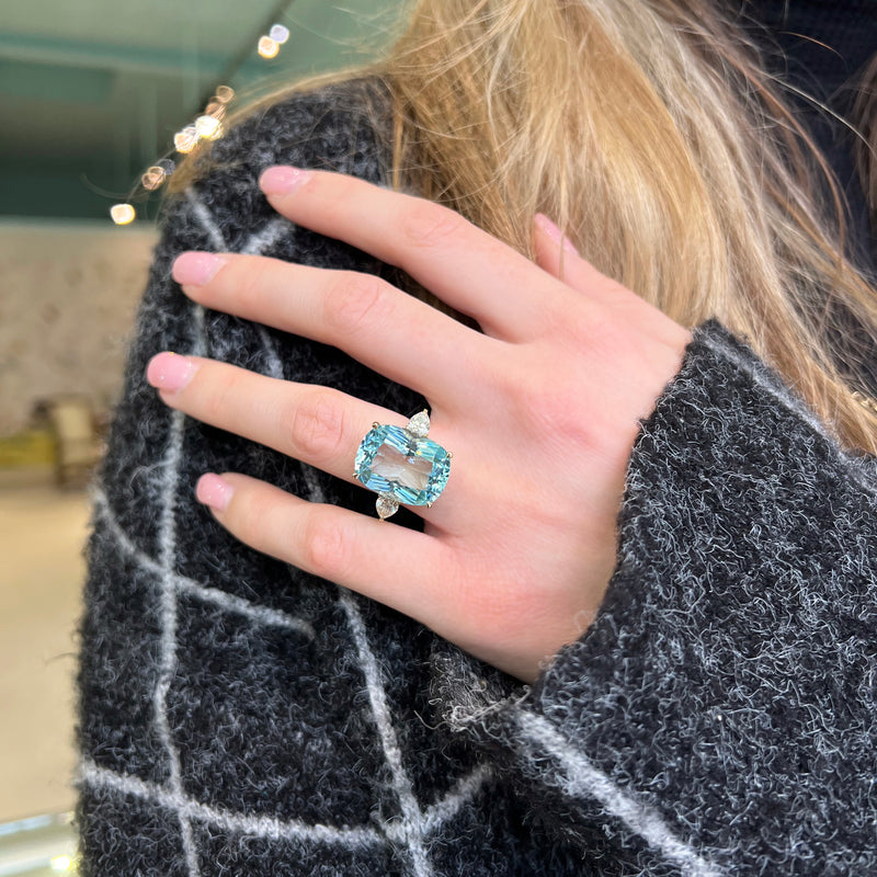 Aquamarine Ring, 20ct Big Huge Square Gem, Vintage Jewelry #D1 – Silver  Embrace