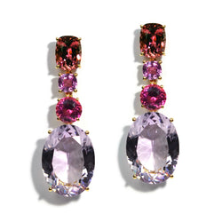 A & Furst - Party - Drop Earrings with Pink Tourmaline, Pink Sapphires and Rose de France, 18k Yellow Gold