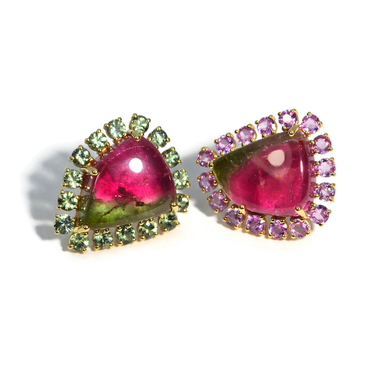 a-furst-sole-button-earrings-watermelon-tourmaline-gree-pink-sapphires-yellow-gold-O2017GTB4V4R