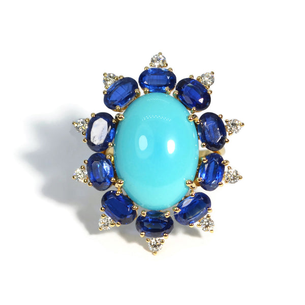 A & Furst - Sole - Cocktail Ring with Arizona Turquoise, Kyanite and 