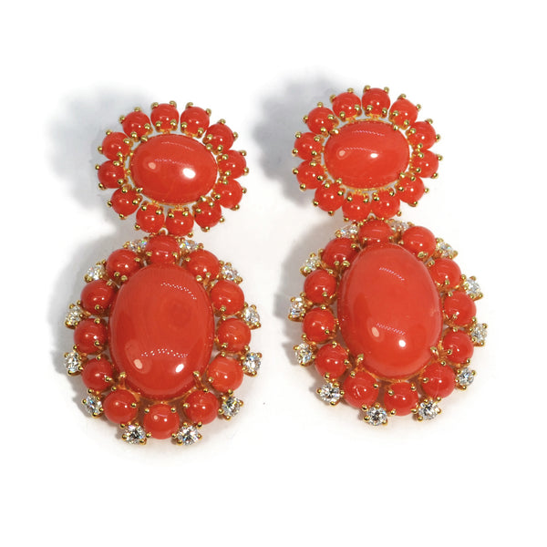 A & Furst - Sole - Drop Earrings with Natural Mediterranean Red Coral and Diamonds, 18k Yellow Gold