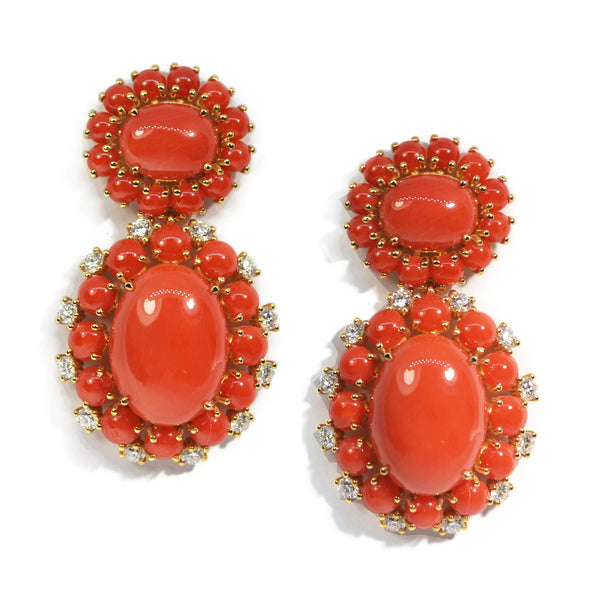 A & Furst - Sole - Drop Earrings with Natural Mediterranean Red Coral and Diamonds, 18k Yellow Gold