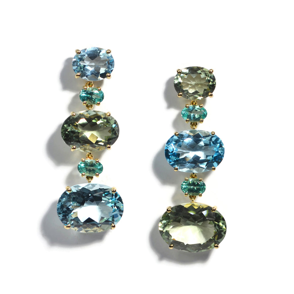 Sky Blue Topaz and Sapphire Drop Earrings in 9K Yellow Gold | eBay