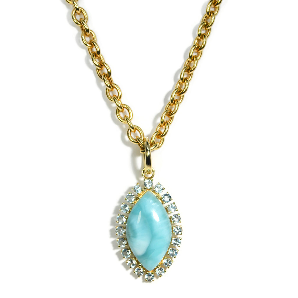 A & Furst - Sole - Pendant with Larimar and Sky Blue Topaz, 18k Yellow Gold